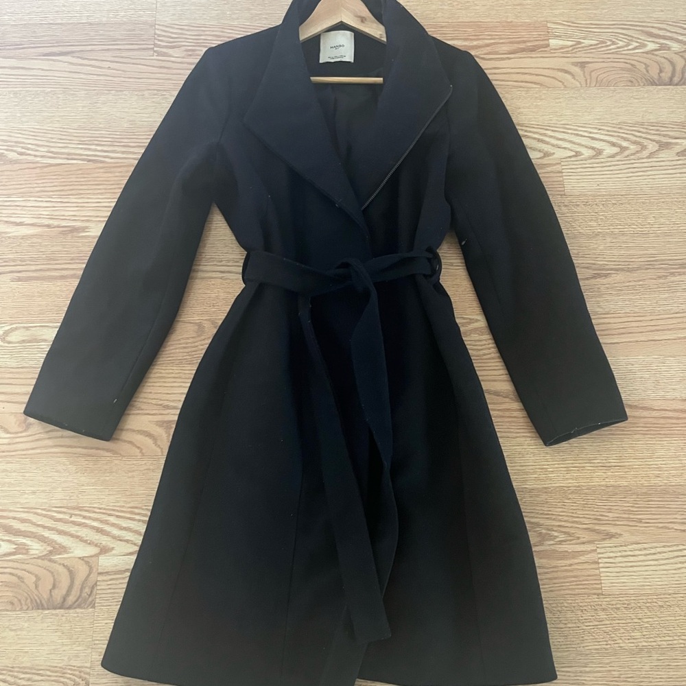 Mango wool black belted coat.
